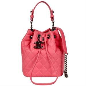 CHANEL Pink Lambskin Leather Logo Shoulder Bag